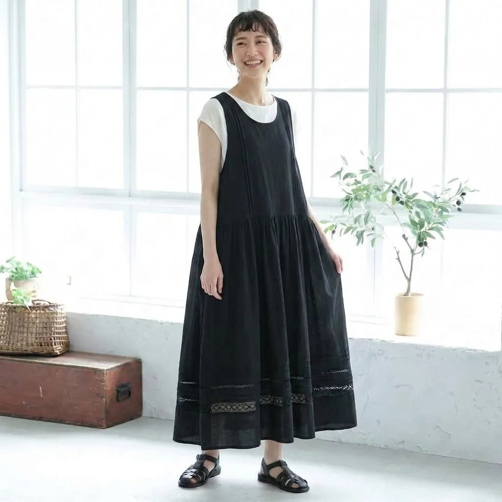 コットンリネン着痩せ効果 カジュアル ワンピース