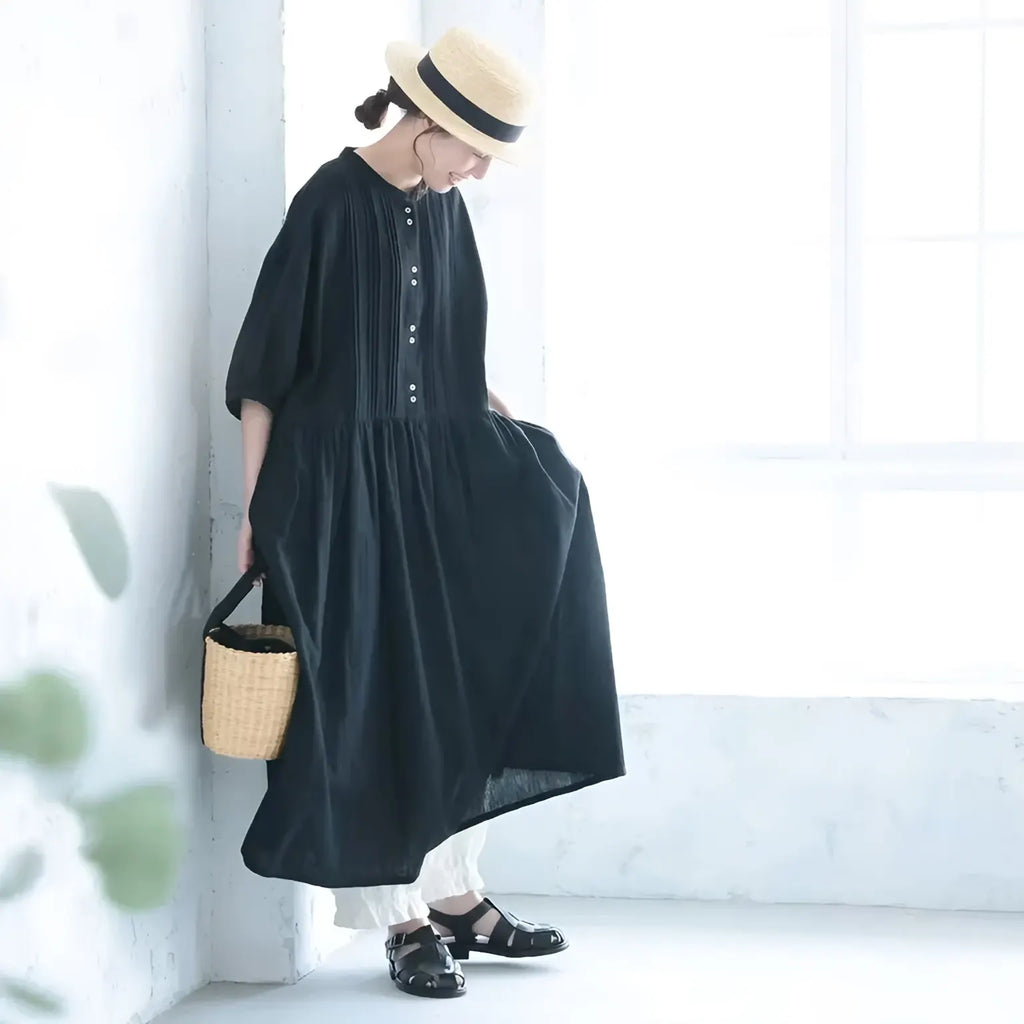 くったりやさしい、リネン仕立てのロングワンピ