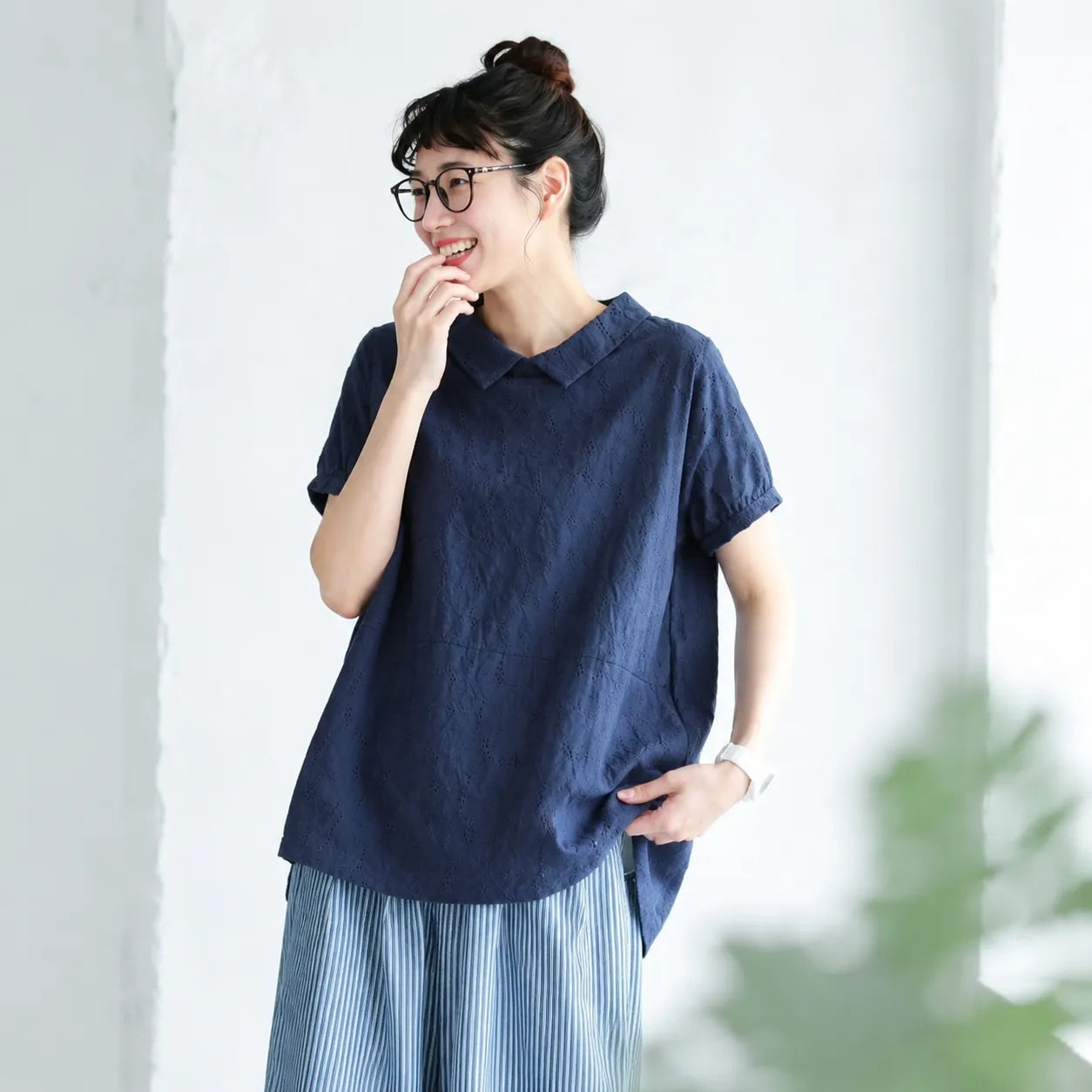 ナチュラル M~2XL リラックス＆レトロな夏の定番アイテム 半袖ブラウス/ダボシャツ・ラクに着られる