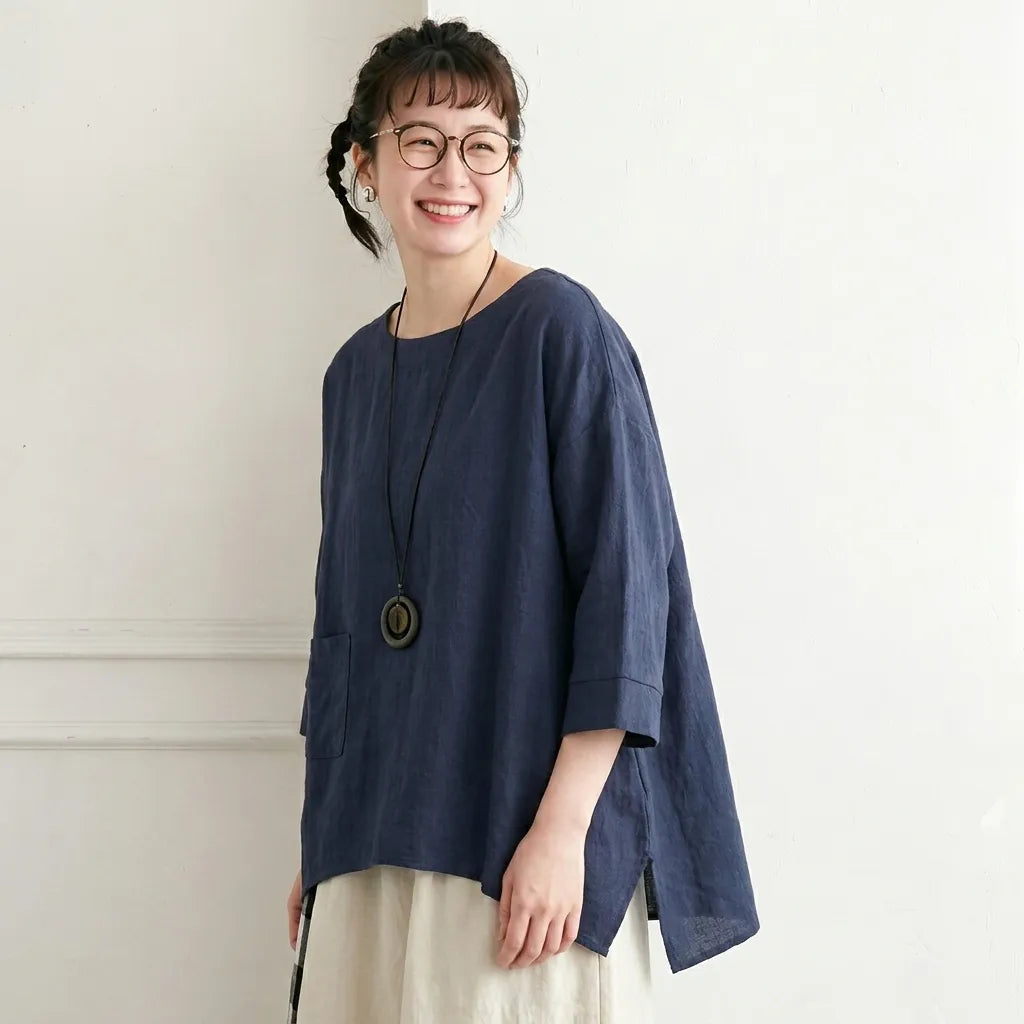 【S-2XL】綿麻 七分袖 肌触り柔らかい | お出かけ シャツ