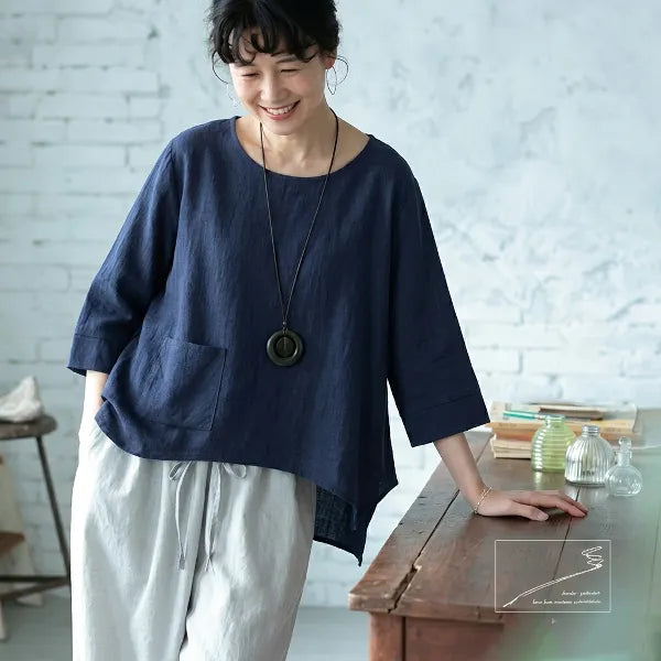 【S-2XL】綿麻 七分袖 肌触り柔らかい | お出かけ シャツ