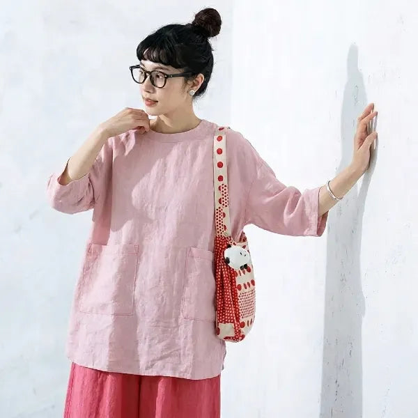 L-2XL ゆるシルエットリネンプルオーバー｜在宅・カフェタイム