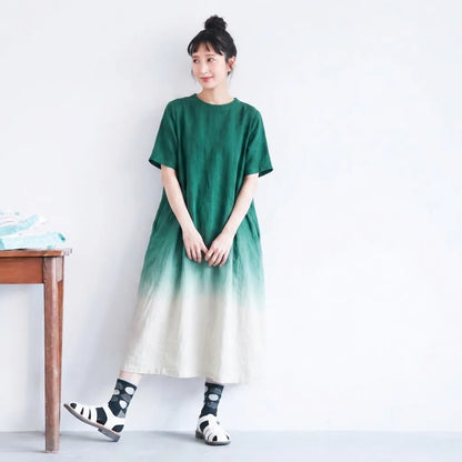 青みどりを重ねた、ゆったりカジュアルワンピース
