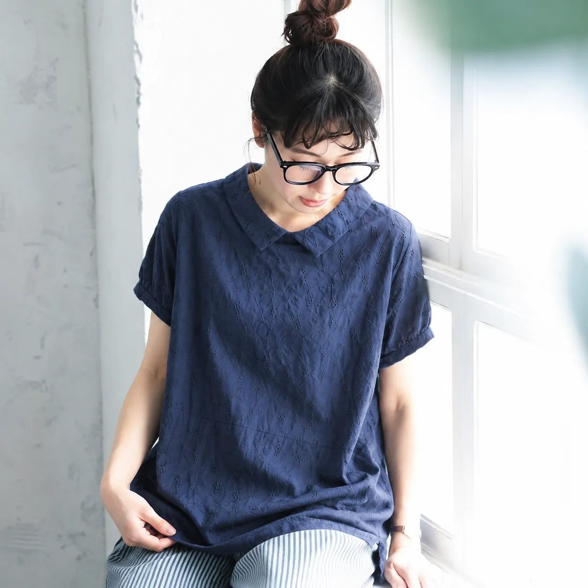 ナチュラル M~2XL リラックス＆レトロな夏の定番アイテム 半袖ブラウス/ダボシャツ・ラクに着られる