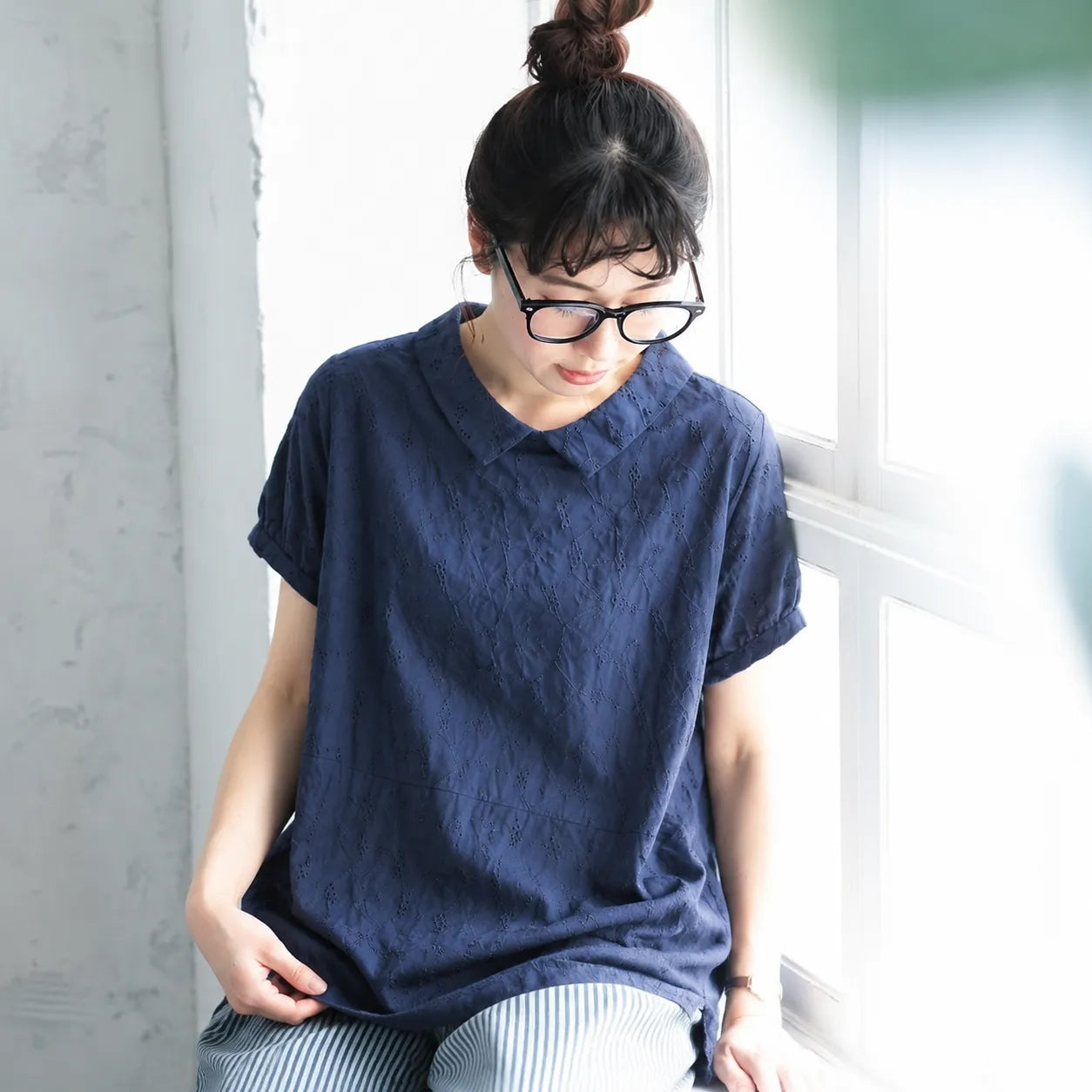 ナチュラル M~2XL リラックス＆レトロな夏の定番アイテム 半袖ブラウス/ダボシャツ・ラクに着られる