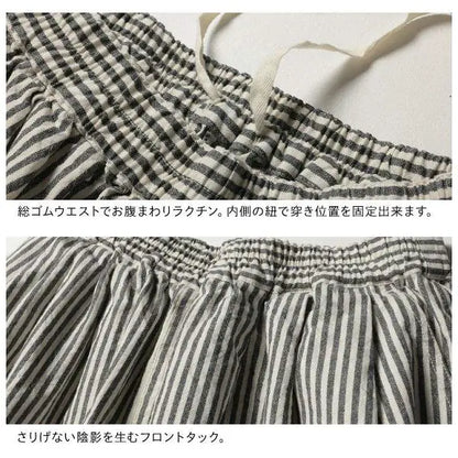 M-5L コットン100% ナチュラル ストライプ 休日/外出 夏でも涼しい ガウチョパンツ