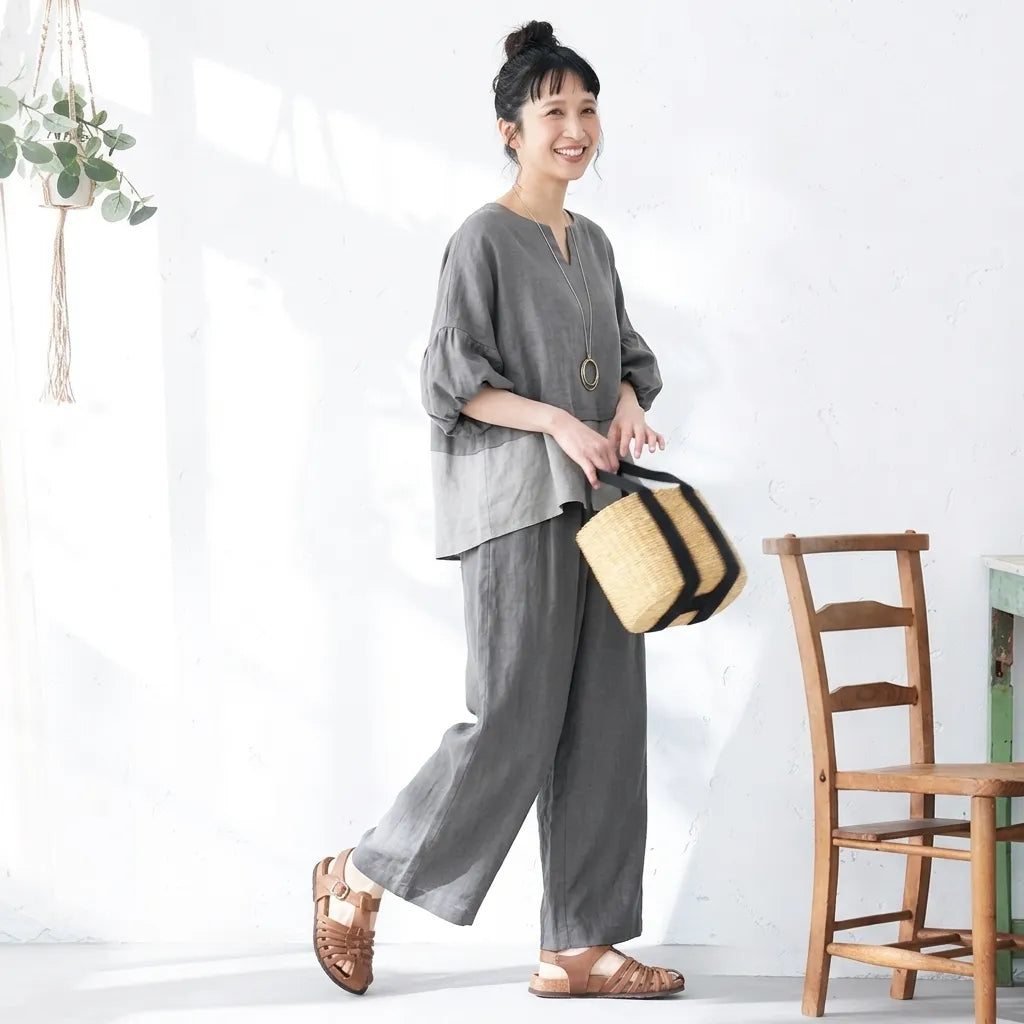 【2点セット】日常にそっと馴染む、くったりと柔らかな綿麻素材のナチュラルな上下