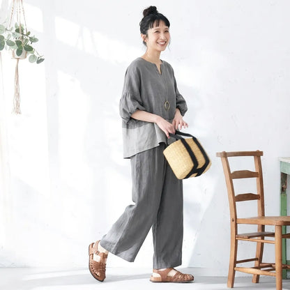 【2点セット】日常にそっと馴染む、くったりと柔らかな綿麻素材のナチュラルな上下