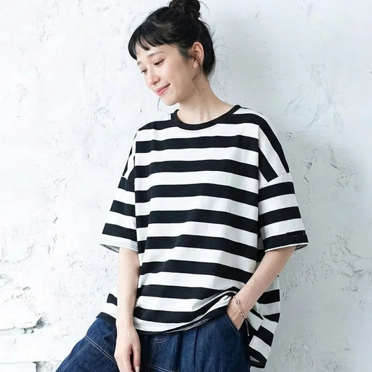 シンプルボーダー大きめゆるTシャツ