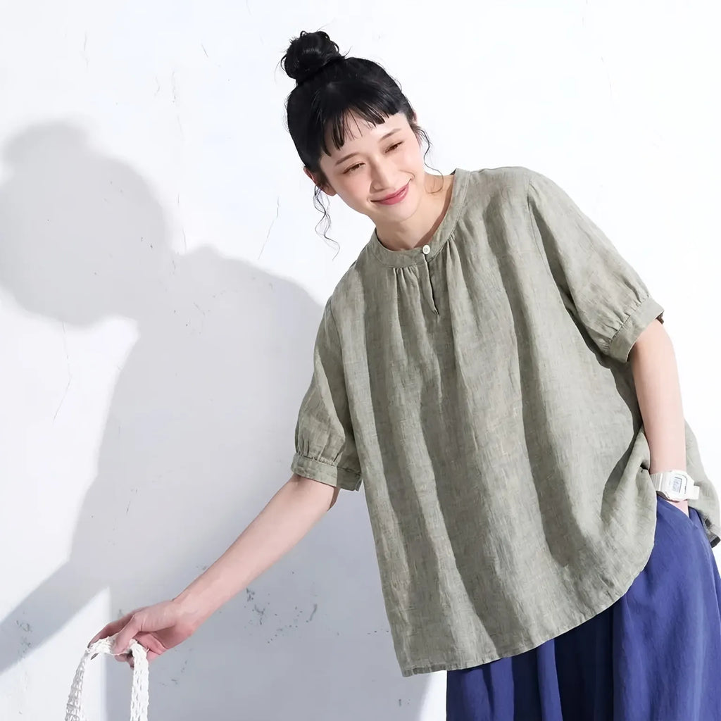 肩の力をぬいて着る、コットンリネンシャツ