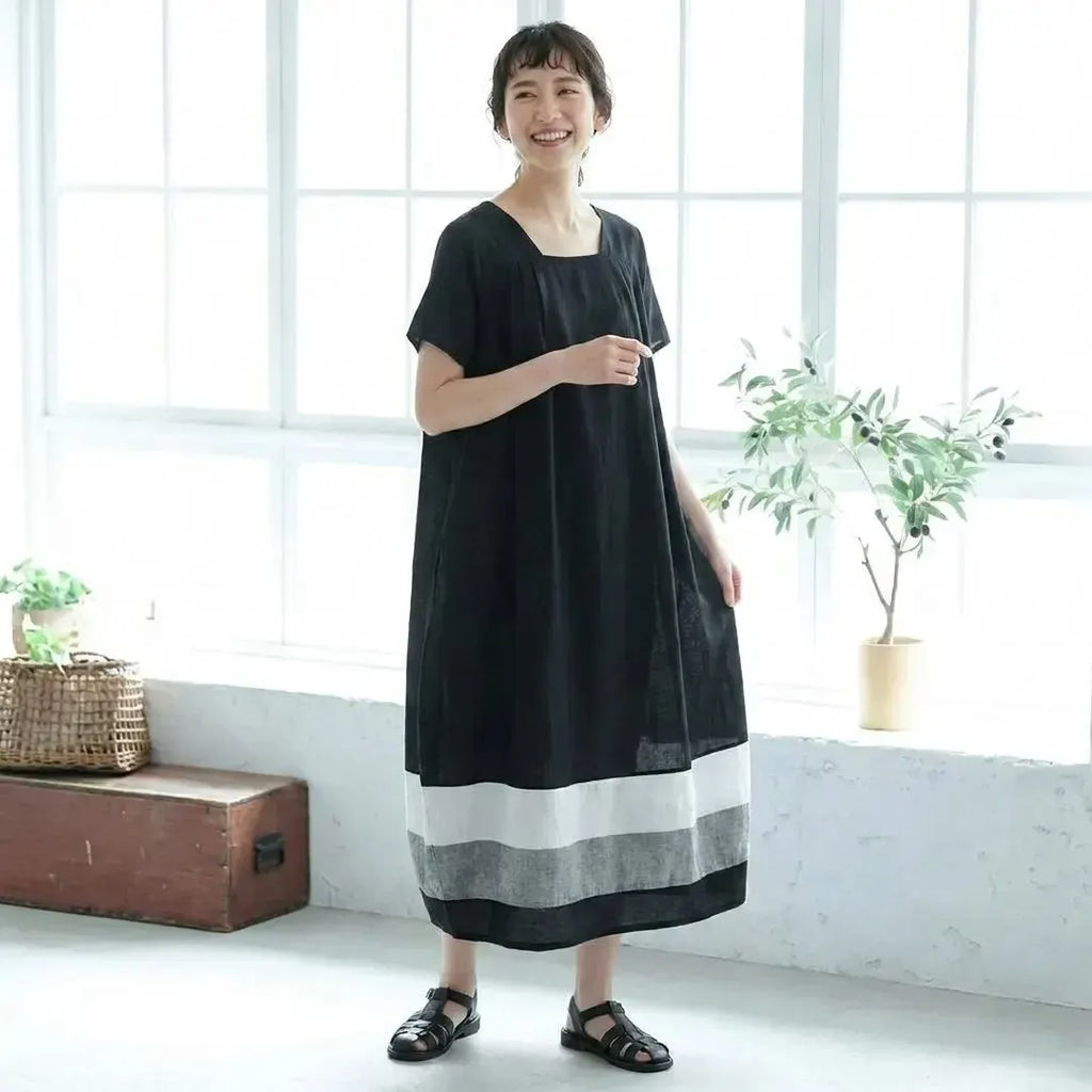 色の重なりが、いつもの日を彩る。配色ワンピース。