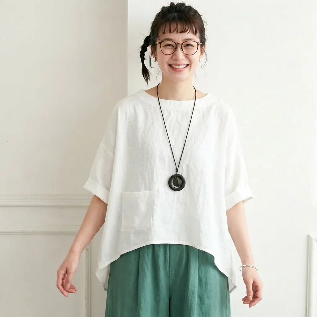 【S-2XL】綿麻 七分袖 肌触り柔らかい | お出かけ シャツ