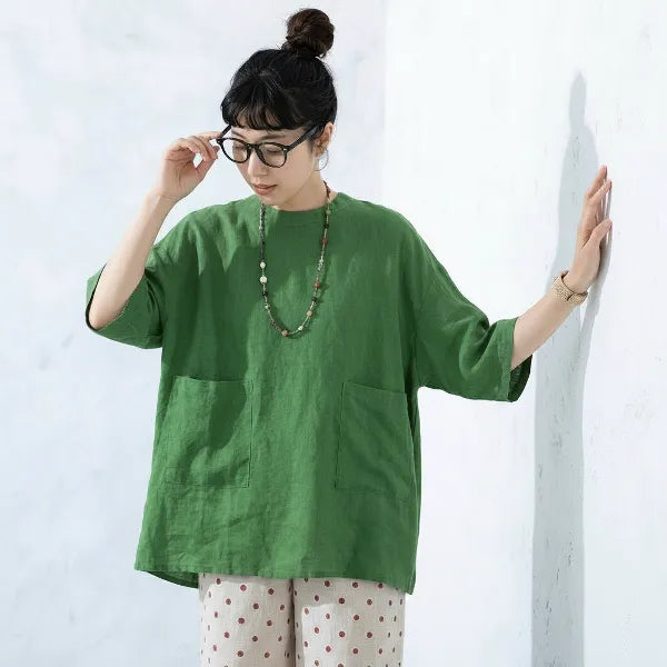 L-2XL ゆるシルエットリネンプルオーバー｜在宅・カフェタイム