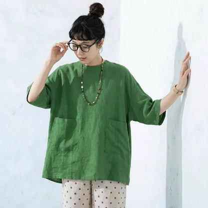 L-2XL ゆるシルエットリネンプルオーバー｜在宅・カフェタイム