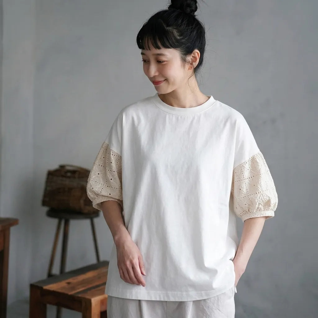 風を編みこむ、透かし編みプルオーバー Tシャツ