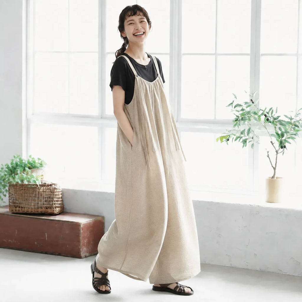 さらりリネン混すとんとした大人カジュアルなサロペットパンツ