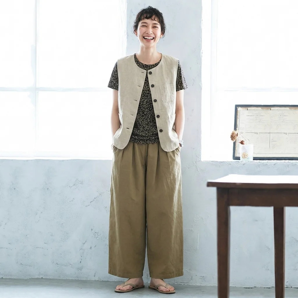 コットンリネン ドレープ感 大人クール ベスト