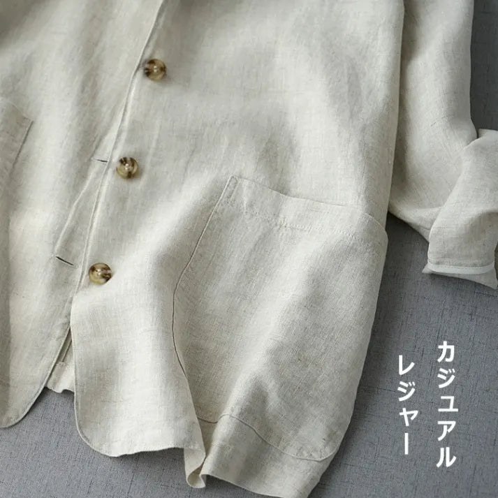「くたっと、柔らか」 日焼け対策 M-2XL 綿麻 シングルブレスト 折り襟 カーディガン