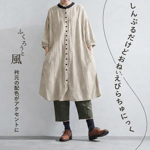 M-2XL リラックス感たっぷり リネン調ワンピース カーディガン カジュアルなお出かけに