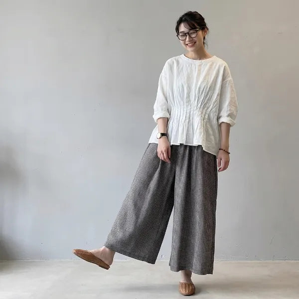 M-2XL ウエストゴムチェックパンツ｜美術館・写真展鑑