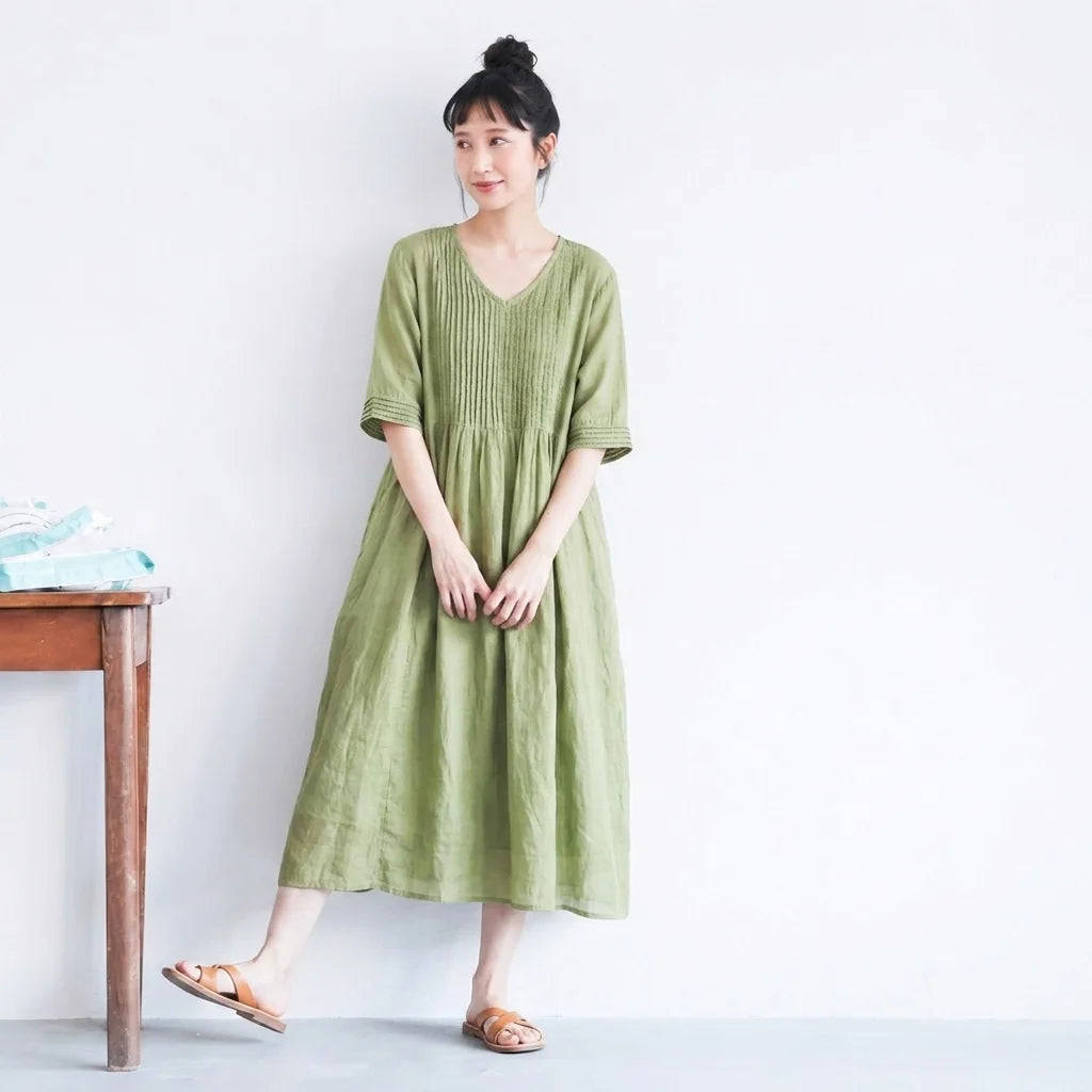 涼しげなラミー素材のカジュアルワンピース
