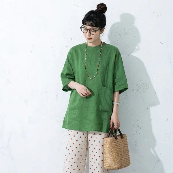 L-2XL ゆるシルエットリネンプルオーバー｜在宅・カフェタイム