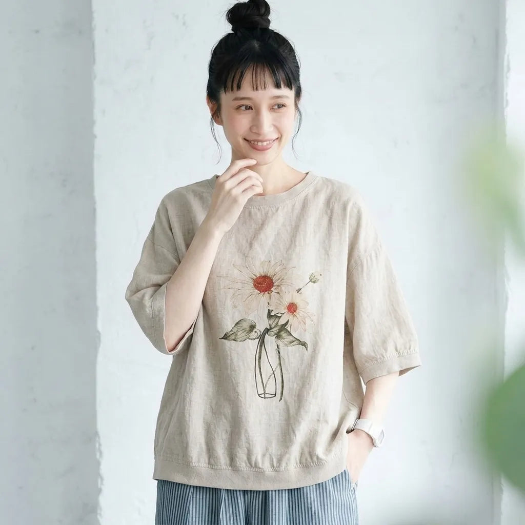 夏の思い出をスケッチした、アンティーク風半袖Tシャツ