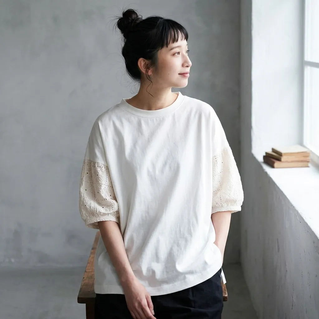 風を編みこむ、透かし編みプルオーバー Tシャツ