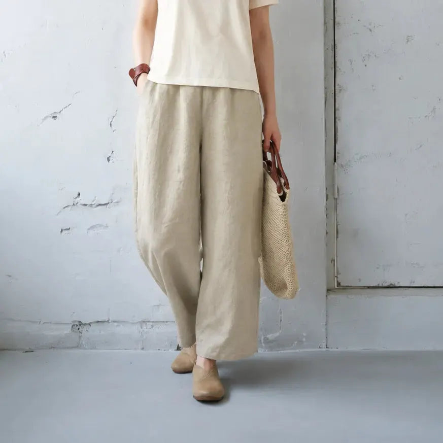 M-4XL 綿麻 レギュラー丈 ハイウエスト 無地 通気性 着痩せ効果 ナチュラル 夏コーデ ガウチョパンツ