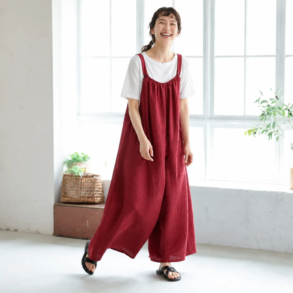 さらりリネン混すとんとした大人カジュアルなサロペットパンツ
