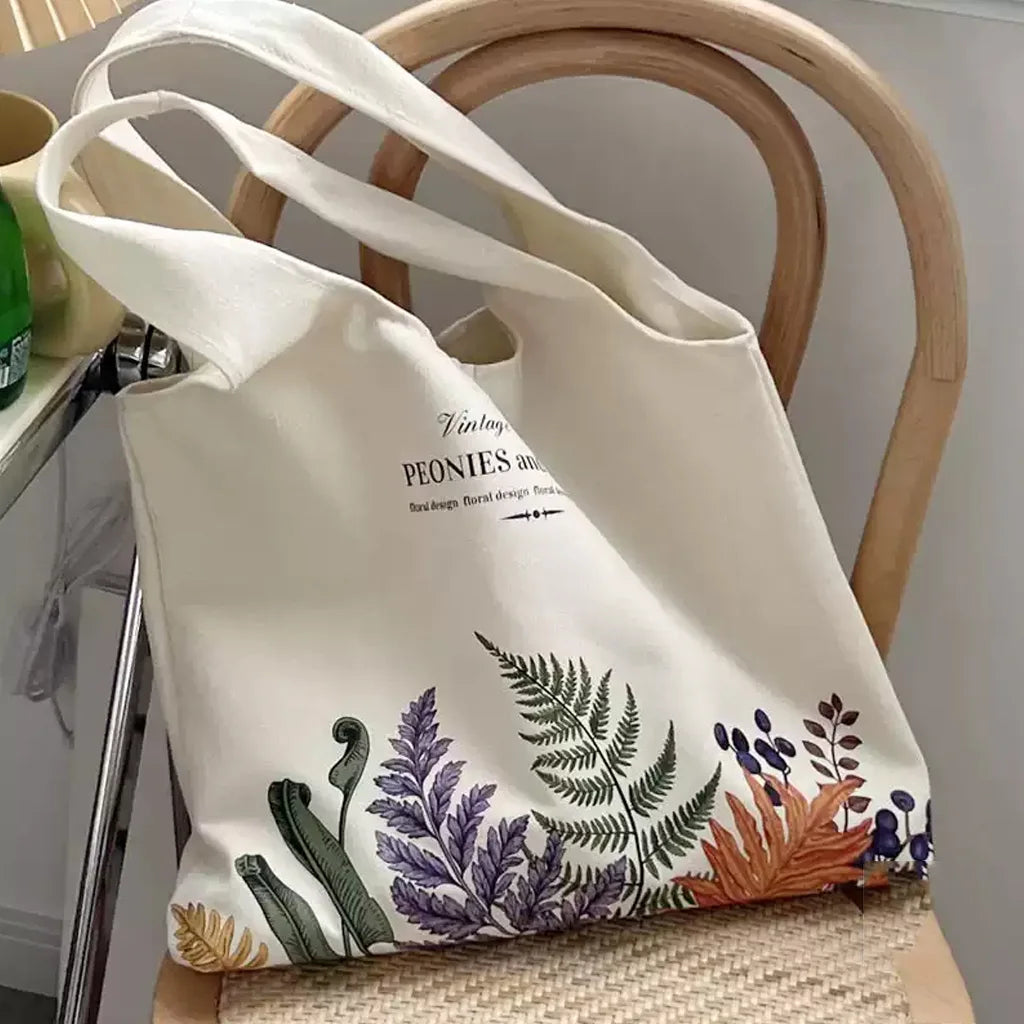 しっかり厚手肩掛けマルシェな草花バッグ