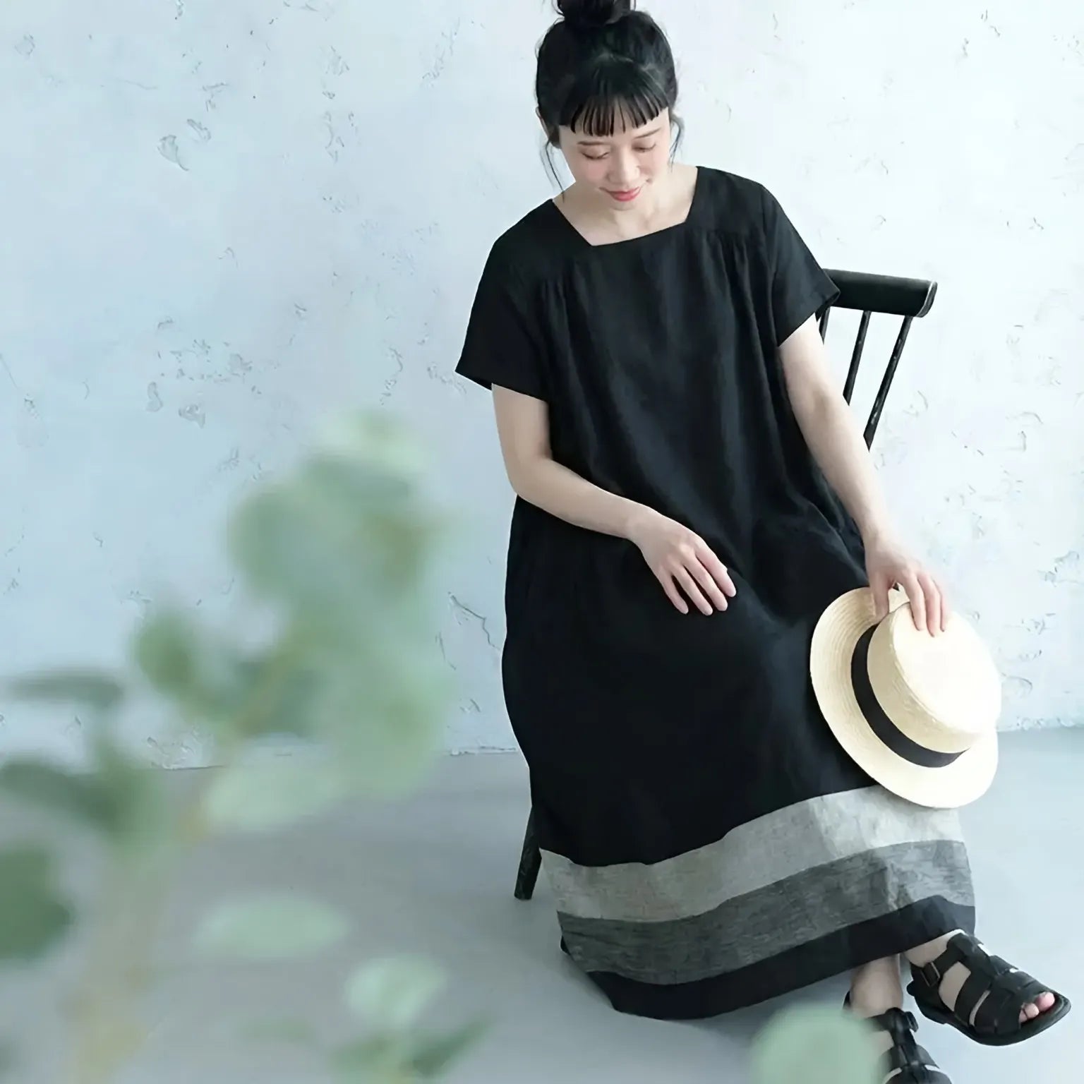 色の重なりが、いつもの日を彩る。配色ワンピース。