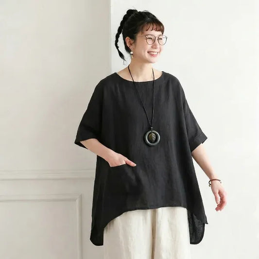 【S-2XL】綿麻 七分袖 肌触り柔らかい | お出かけ シャツ