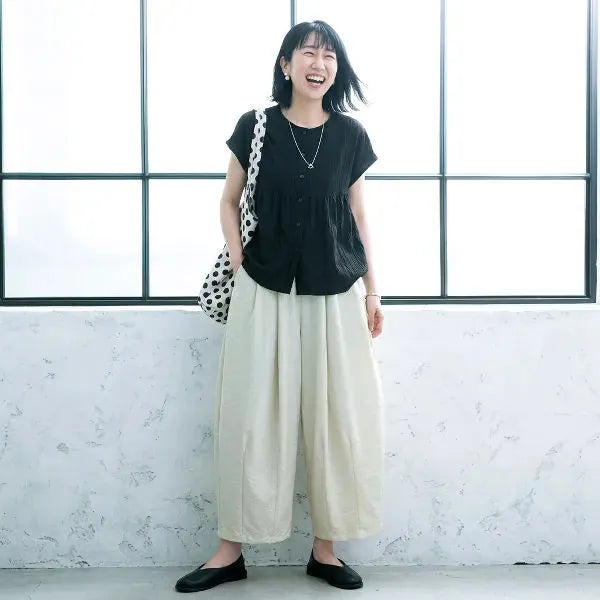 S~XL まるっと可愛い 綿麻万能パンツ 無地 大きめのサイズ感 体型をカバー ガウチョパンツ