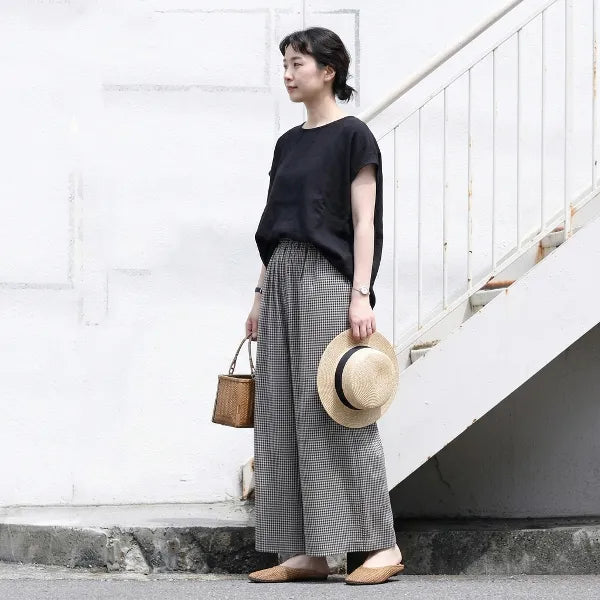 M-2XL ウエストゴムチェックパンツ｜美術館・写真展鑑