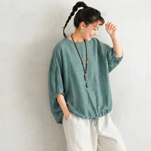 【ラクに着られる】S-4XL 綿麻 大人ナチュラル 心地よい 五分袖 ドルマンスリーブ Tシャツ