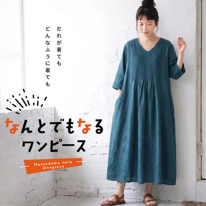 涼しげなラミー素材のカジュアルワンピース