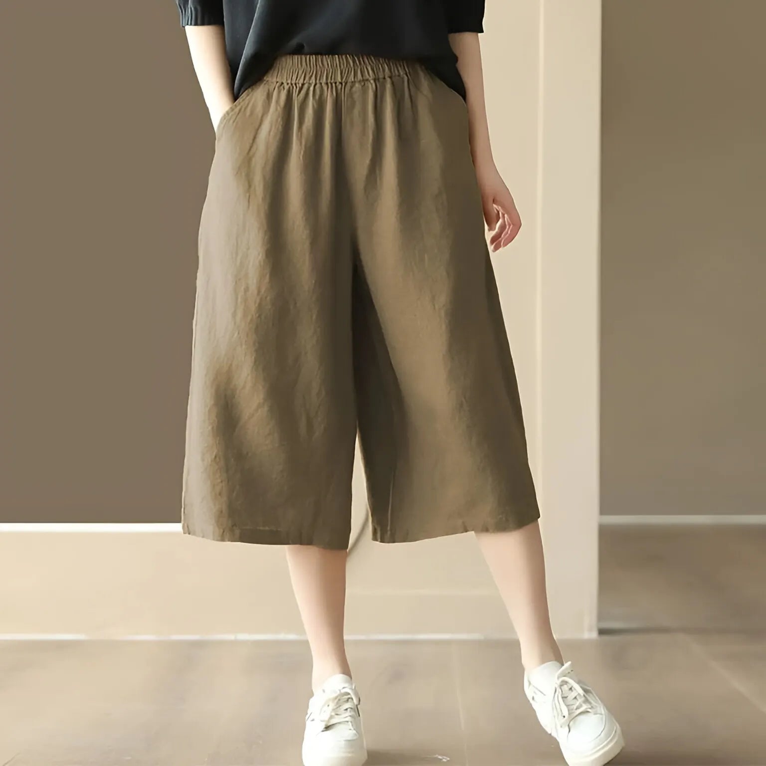 M-4XL 無地 ナチュラル 接触冷感 ハイウエスト カジュアル 七分パンツ
