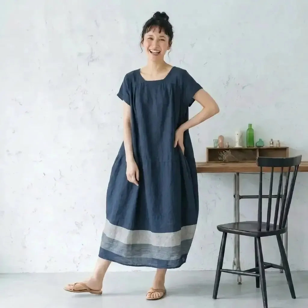 色の重なりが、いつもの日を彩る。配色ワンピース。