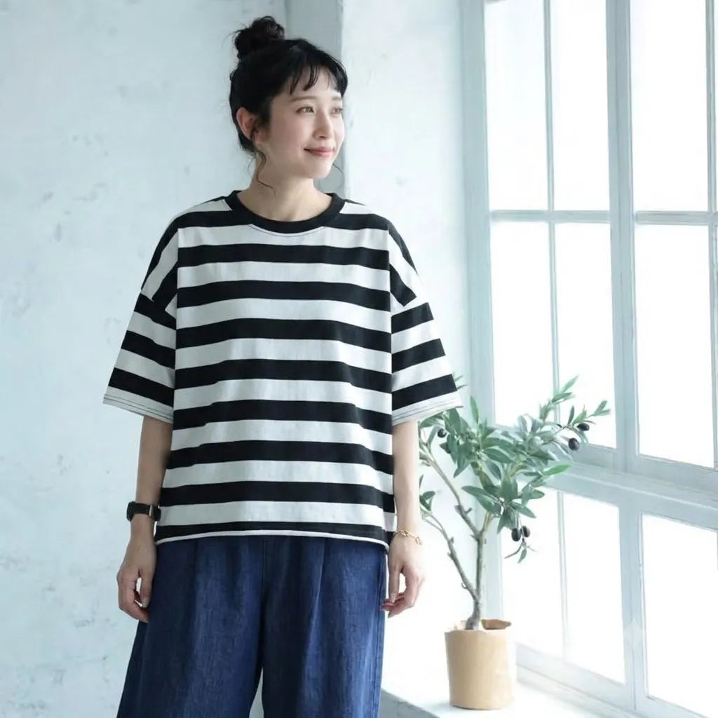 シンプルボーダー大きめゆるTシャツ