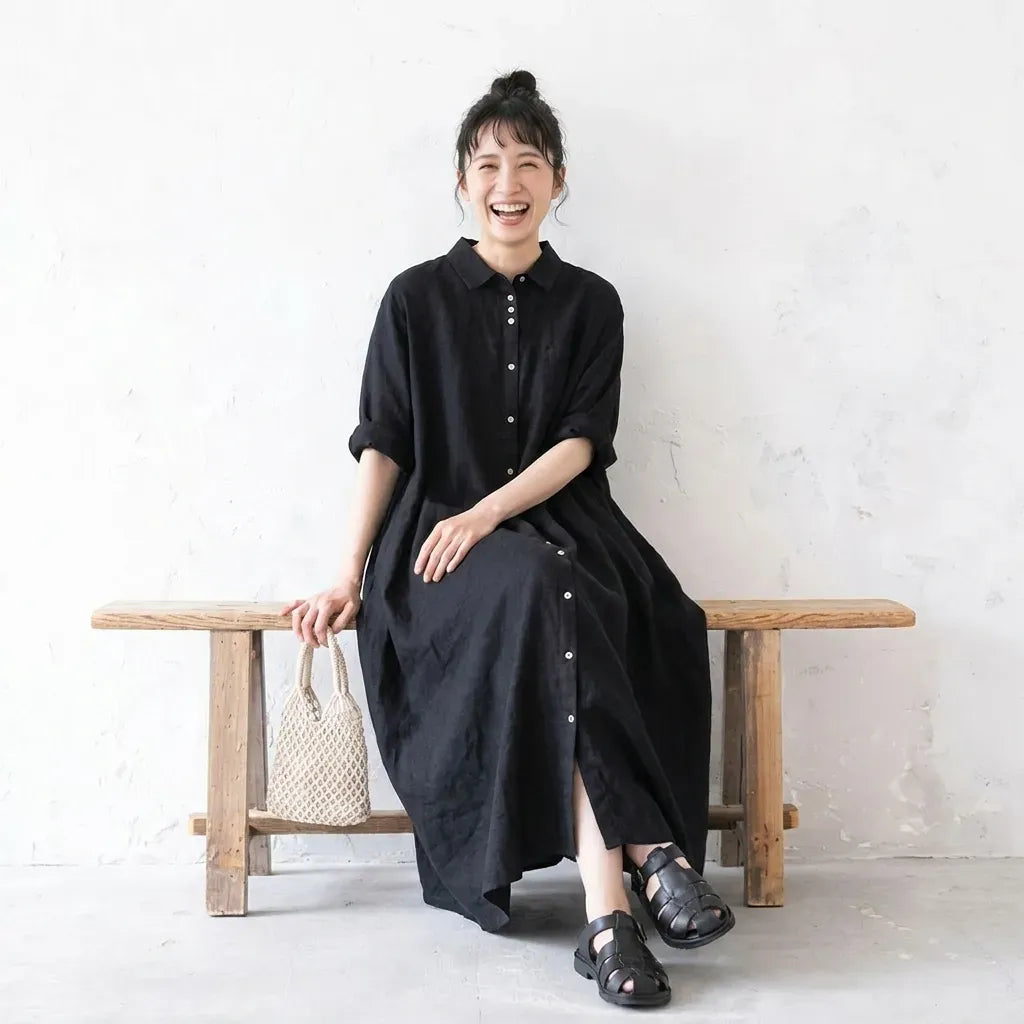 風をまとう、リネンのシャツワンピース