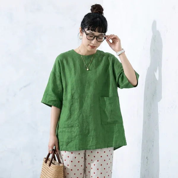 L-2XL ゆるシルエットリネンプルオーバー｜在宅・カフェタイム