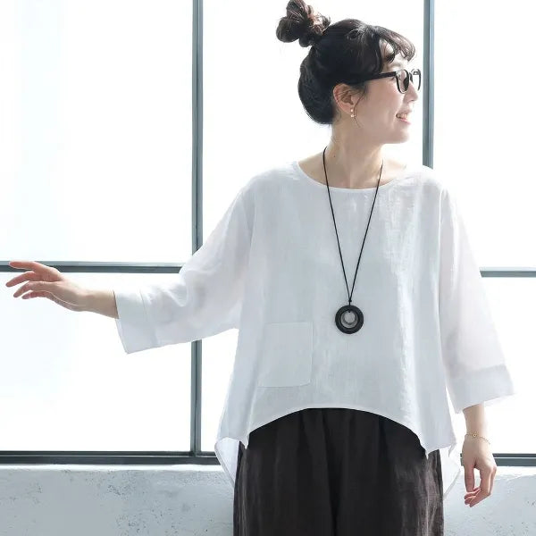 【S-2XL】綿麻 七分袖 肌触り柔らかい | お出かけ シャツ