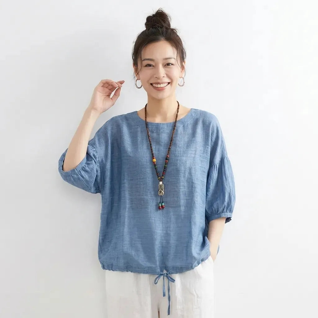 【ラクに着られる】S-4XL 綿麻 大人ナチュラル 心地よい 五分袖 ドルマンスリーブ Tシャツ