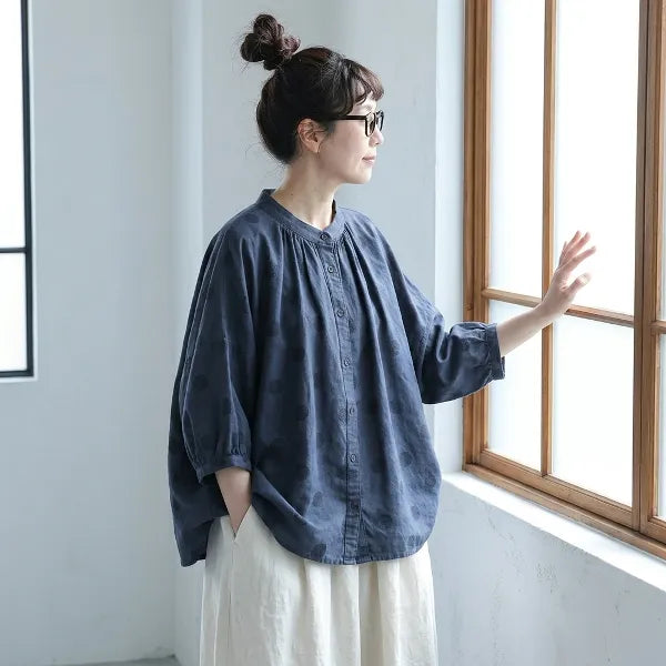 【ゆったり】可愛いドット柄シャツ S/M/L 体型カバー さらっと着られて、毎日着たくなる！