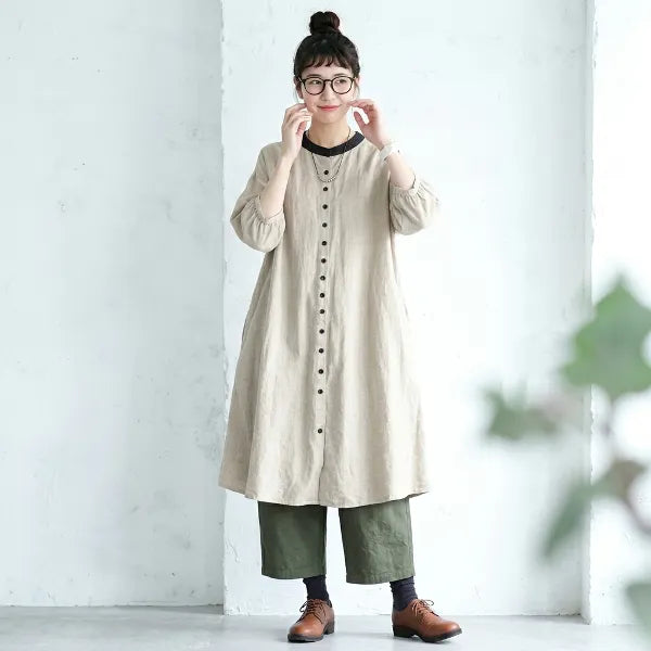 M-2XL リラックス感たっぷり リネン調ワンピース カーディガン カジュアルなお出かけに