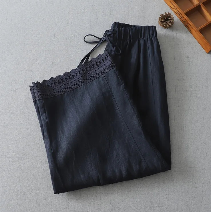 M-2XL レース 切り替え アンクル丈（9分丈） ロング丈 無地 レトロ ガウチョパンツ