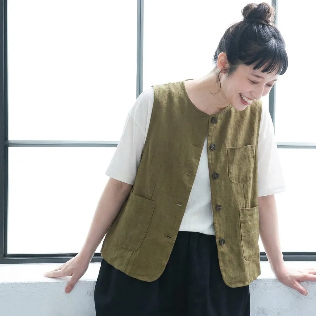 コットンリネン ドレープ感 大人クール ベスト