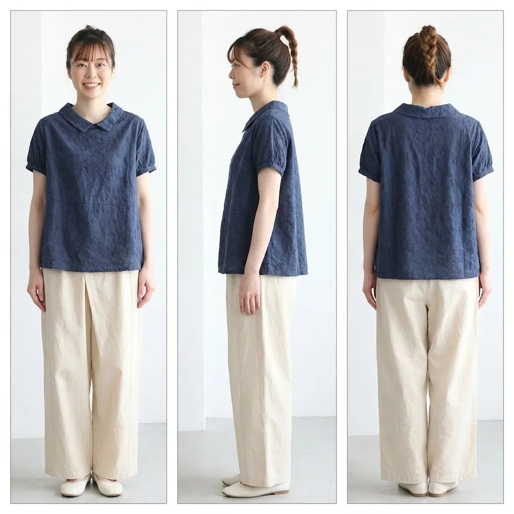ナチュラル M~2XL リラックス＆レトロな夏の定番アイテム 半袖ブラウス/ダボシャツ・ラクに着られる