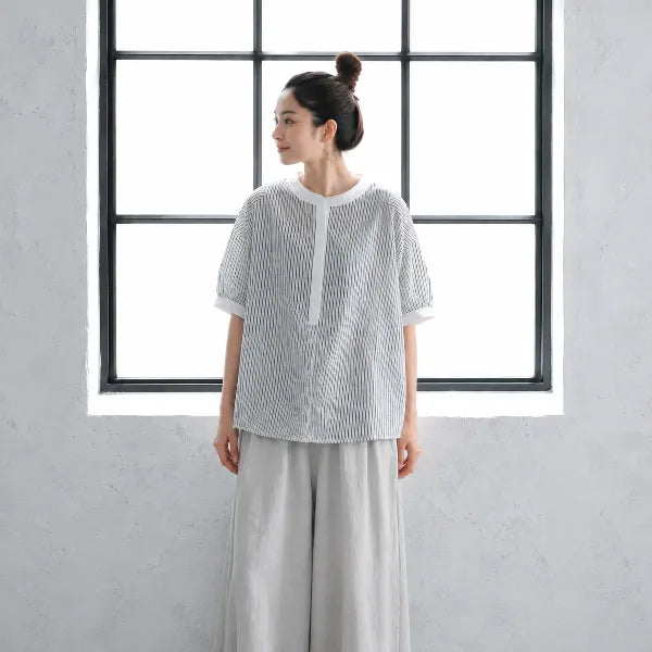 F コットン 半袖 ストライプ柄 シャツ